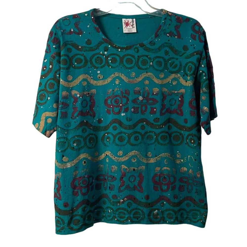 EZL Blue All Over Print Multicolor T-Shirt Women's Size OS